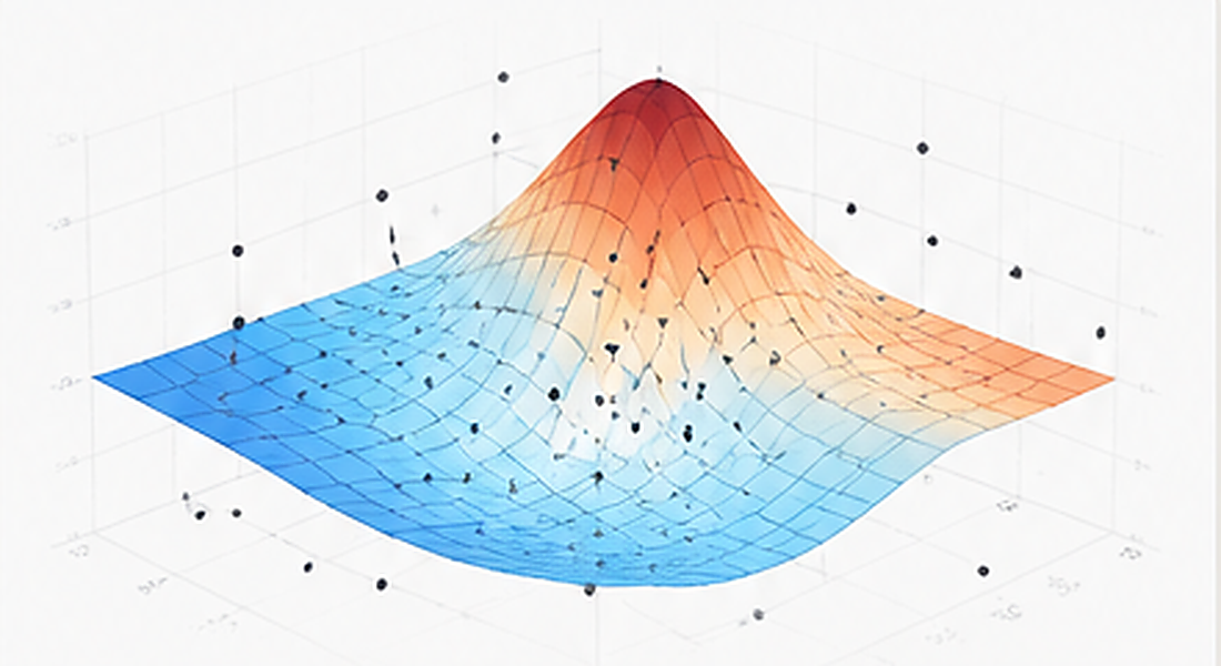 Three-dimensional statistical response surface with scattered observation points.