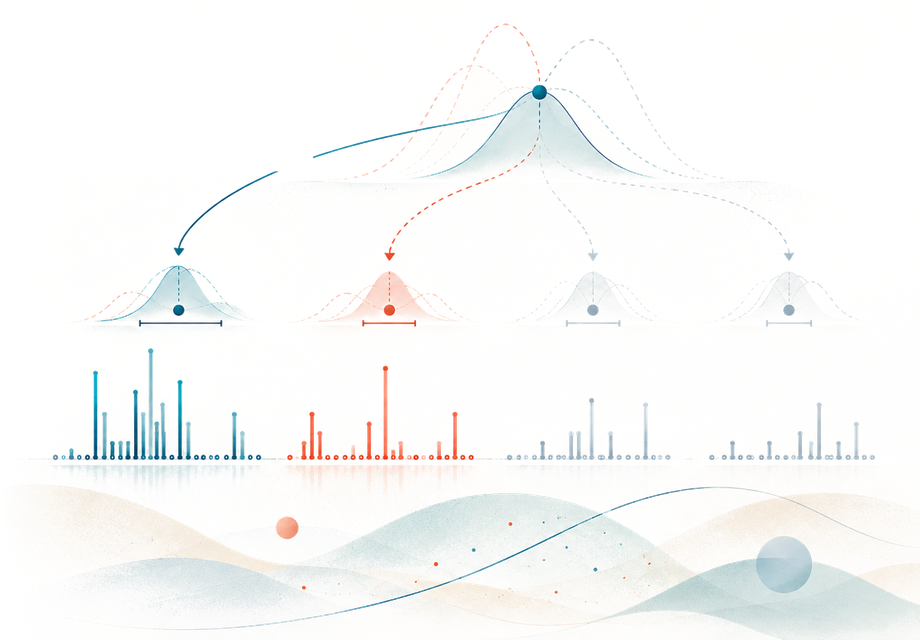 A prior splitting into count distributions with spike histograms below