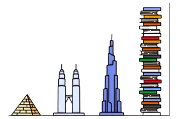 Illustration of a pyramid, towers and stacked books used for the machine learning course